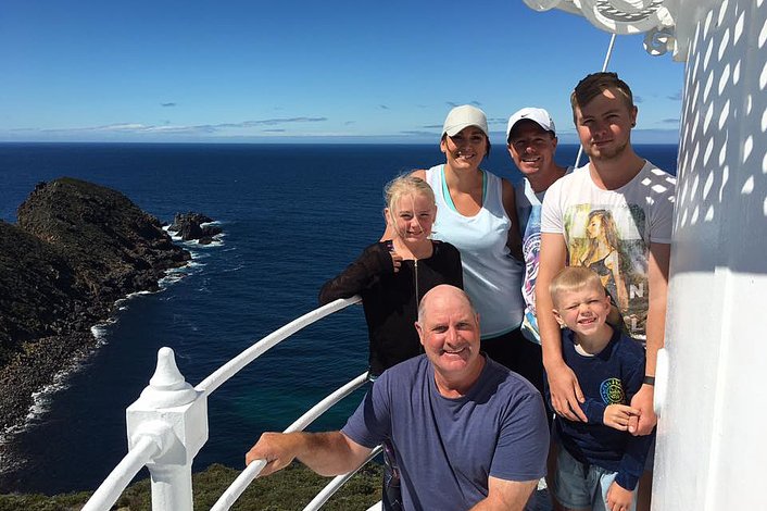 Views from the lighthouse balcony and a bunch of Bruny locals joining in the fun.