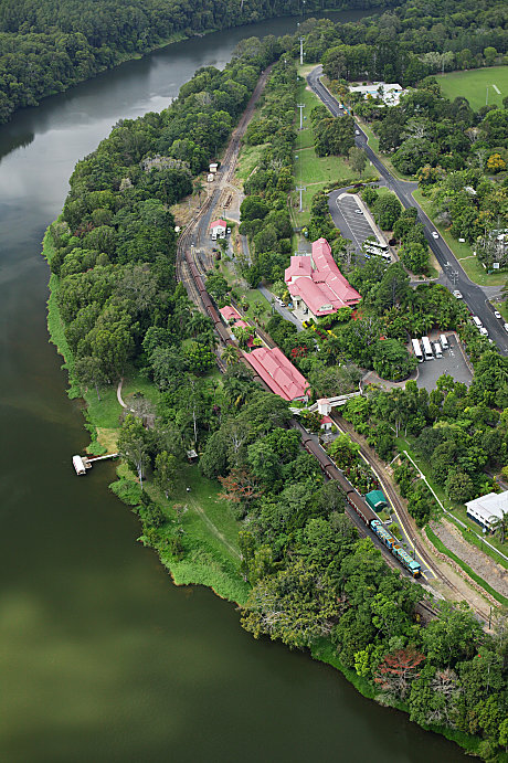 Aerial view Kuranda Station & Barron River