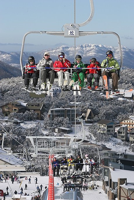 Mt Buller's 6 Seat Chairlift leaving the village
