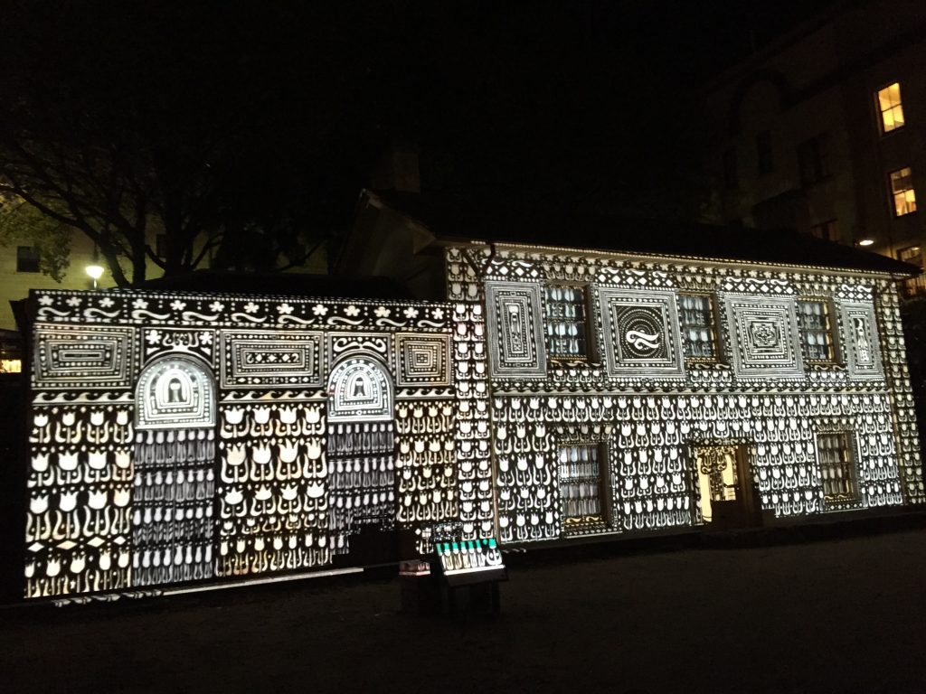 building lit up in black and white at Vivid 2015