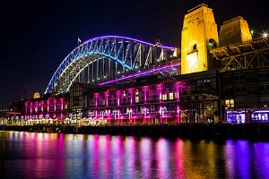 sydney Harbour bridge lit up for Vivid