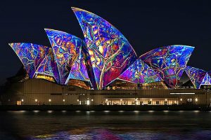 Sails of Sydney opera House Lit up during Vivid