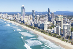 Aerial shot of Gold Coast Skyline and beaches