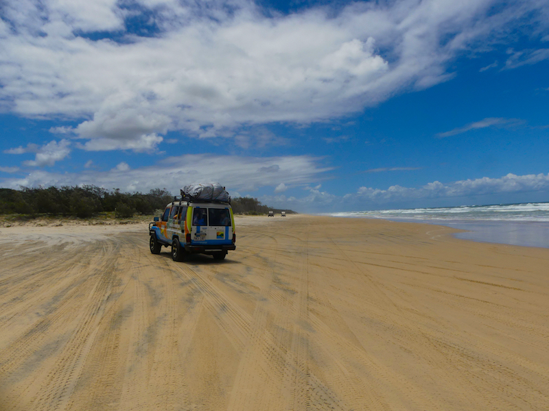 Sunrover 4WD on 75 Mile Beach Showing other 4WDs using the beach as the highway on Fraser Island