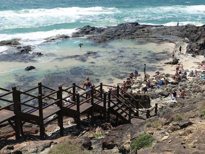 Champagne Pools on Fraser Island A view looking down from the walkway of Champagne Rocks and the sea
