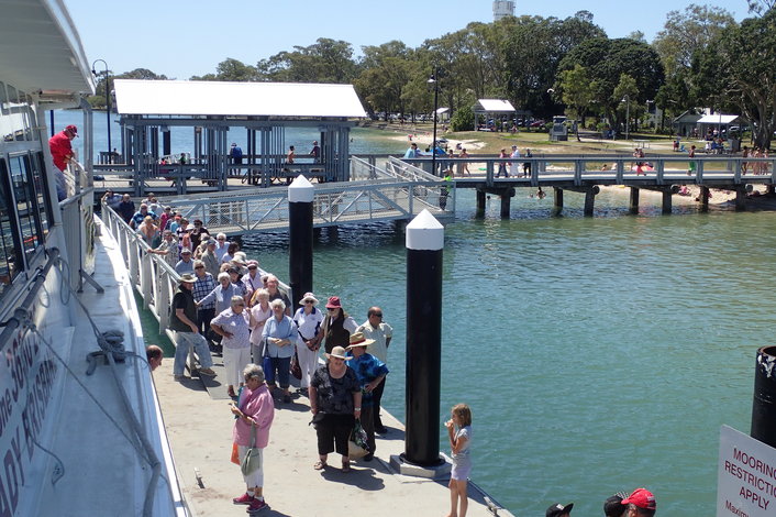 Passengers boarding Lady Brisbane, at Bribie Jetty