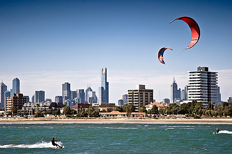 Kite Surfing along St Kilda Beach