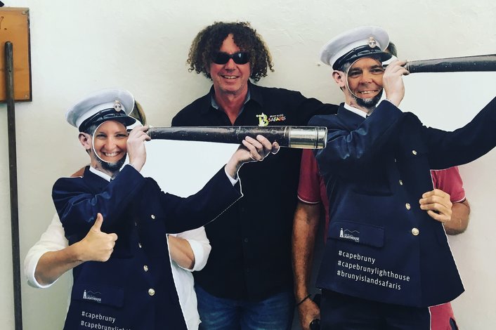 Lighthouse Keeper cutouts at Cape Bruny with Rick our senior tour guide 