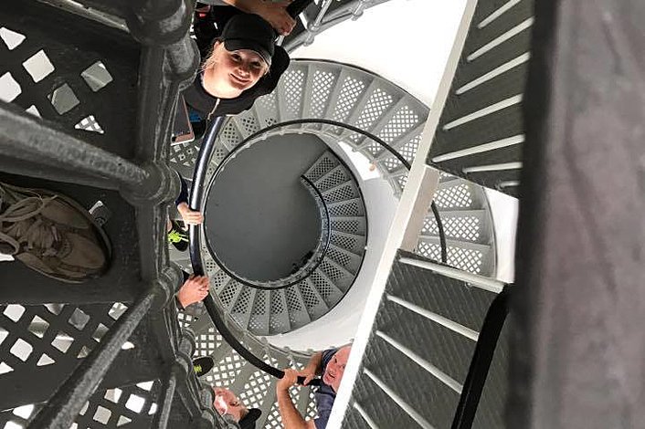 Inside the Bruny Island Lighthouse. Climb to the top.