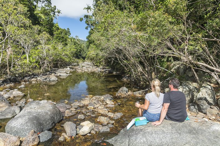 Tuck into a freshly made morning tea pack meal with tea and coffee on the banks of Impulse Creek