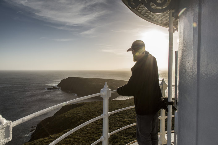 Lighthouse guide Matt enjoying the Bruny Island sunsets