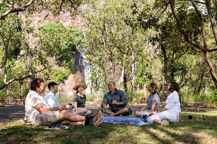 afternoon tea in the shade of paperbark trees