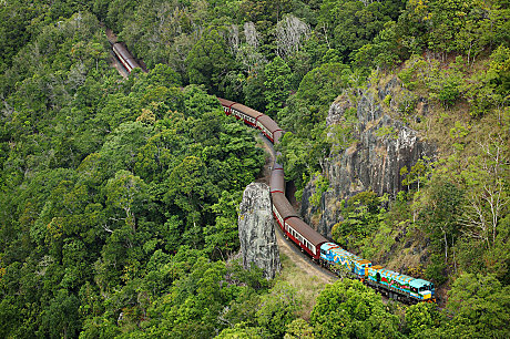 Kuranda Scenic Railway winding past Robbs Monument