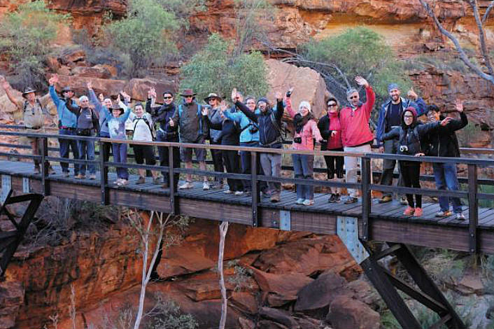 Tour group on a bridge at Kings Canyon