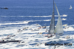 A race yacht leaving Sydney harbour for Hobart