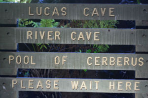 Sign at entrance to Lucas Cave, part of the Jenolan Caves in the Blue Mountains